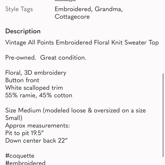 Vintage Embroidered Cardigan Sweater Top Cottagecore Coquette Floral medium - Picture 11 of 11